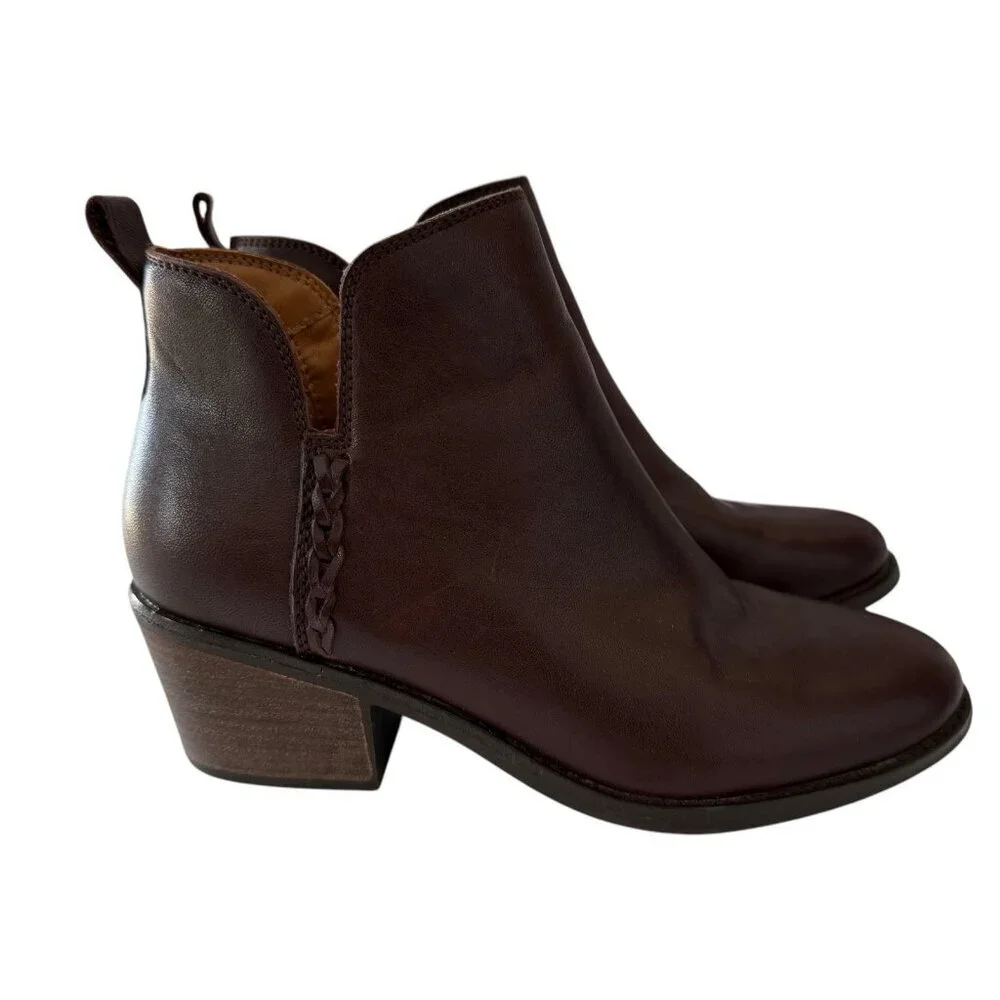 Earth Women’s 6.5 Marisole Block Heel Slip On Zipper Brown Leather Ankle‎ Boots